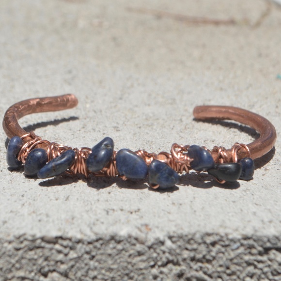 Blue Sapphire Copper Cuff Bracelet Artisan Reiki - Picture 2 of 8